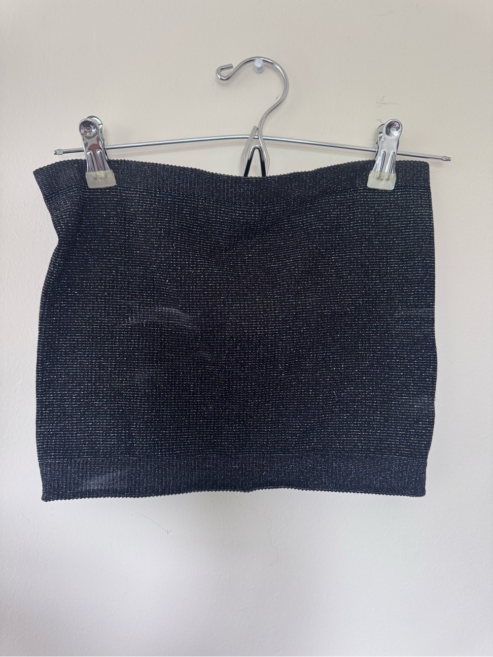 Urban Outfitters Black Metallic Knit Strapless Crop Top
